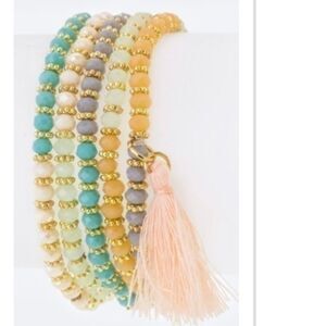 5PC Mix Beads & Tassel Stretch Bracelet